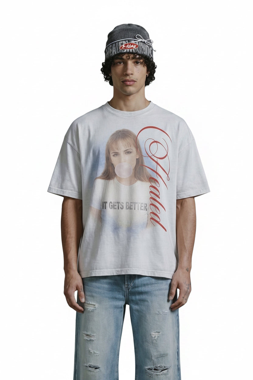 "healed" white graphic tee
