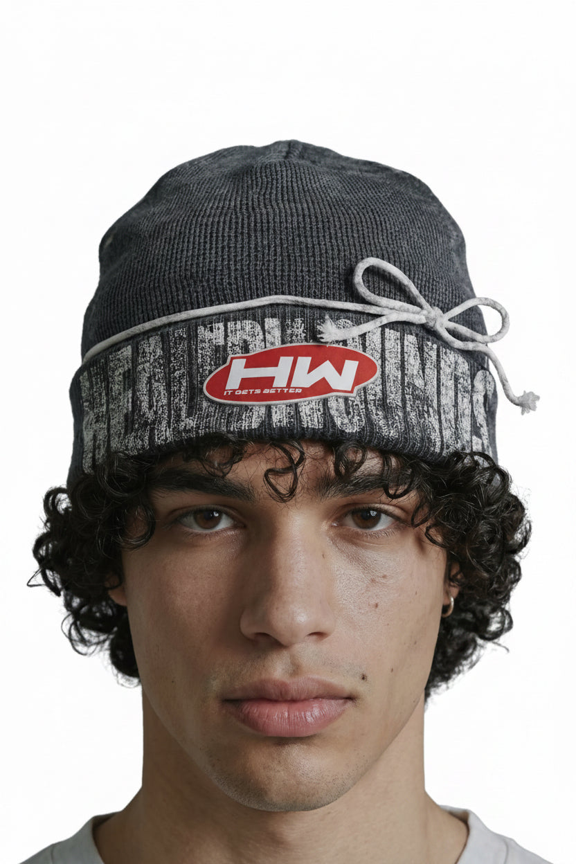 hw knitted laced beanie